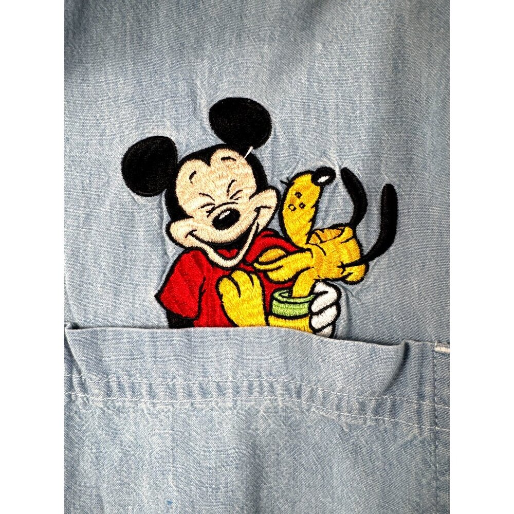 Mickey Inc. Vintage Shirt XL Denim Button-Up Shirt With Mickey & Pluto Embroider - Picture 3 of 12